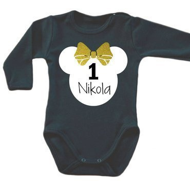 Body długi rękaw na 1 urodziny roczek dla dziewczynki czarny