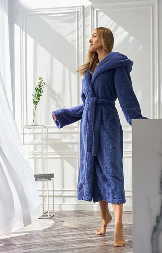 2556 Heaven Szlafrok damski długi L&L z kapturem- navy 