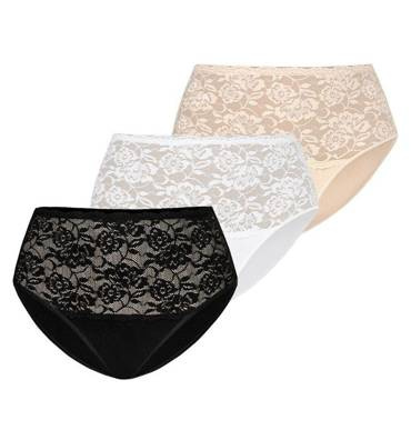 144-3 Violetta Wielopak figi z koronką Teyli - czarny/biały/beżowy