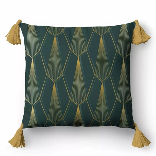 5398 A Poszewka dekoracyjna ornamenty Panama 58 Detexpol zielony butelkowy