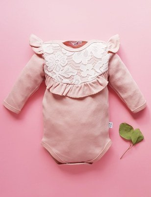 171DR Cherry Falbanka Body z długim rękawem Marija - różowy