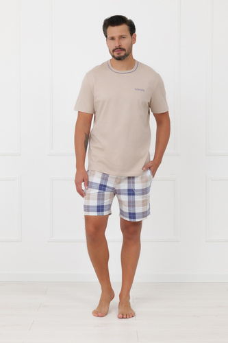 Piżama męska Juno Italian Fashion 100% bawełna krótki rękaw szorty-beżowa