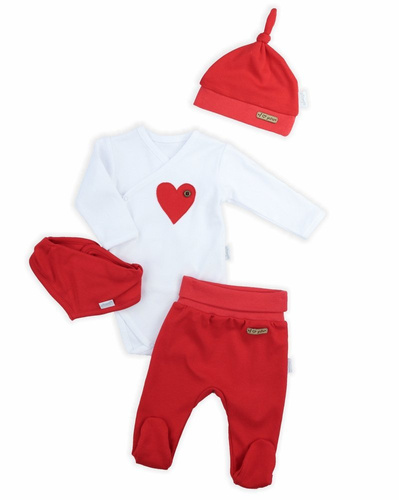 163200 Komplet czapka, body, apaszka i półśpioch "Walentynki" Nicol 