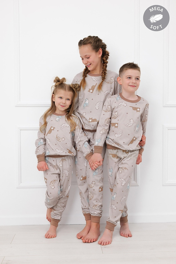 Italian Fashion Filka Piżama dziecięca Mega Soft długa w koty ciepła