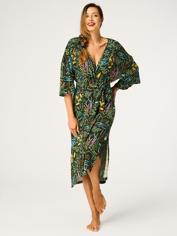 Key LGL 574 Zielony – Szlafrok damski z wiskozy 95%, print