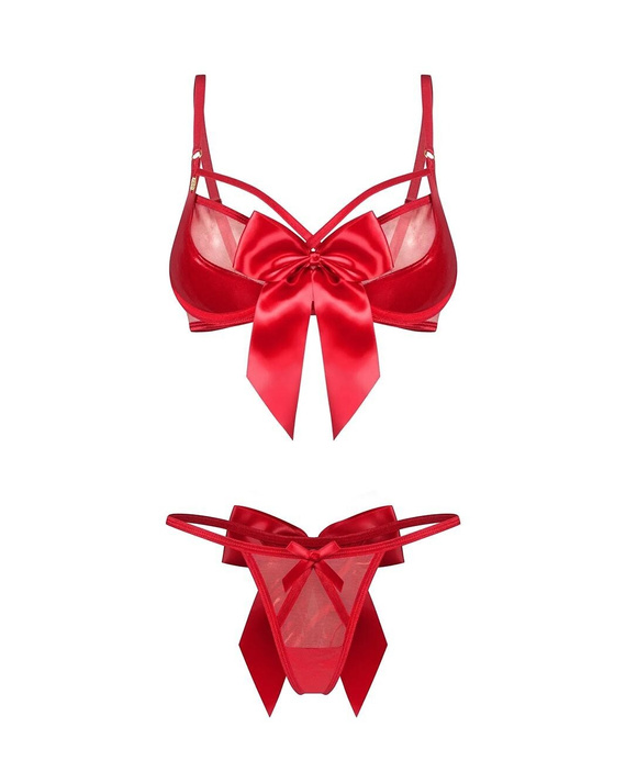 Obsessive Gifty Red 2-PCS Czerwony Komplet z Fiszbinami + Stringi