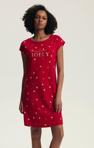 43720 Dotie Świąteczna koszula nocna damska Henderson – bawełna, krótki rękaw