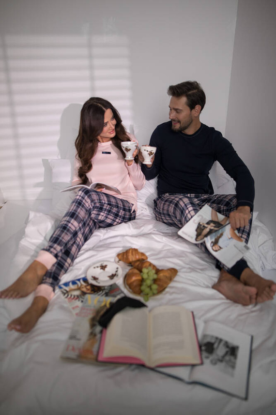 Brit Piżama Męska długi rękaw, długie spodnie Italian Fashion - granatowy/druk