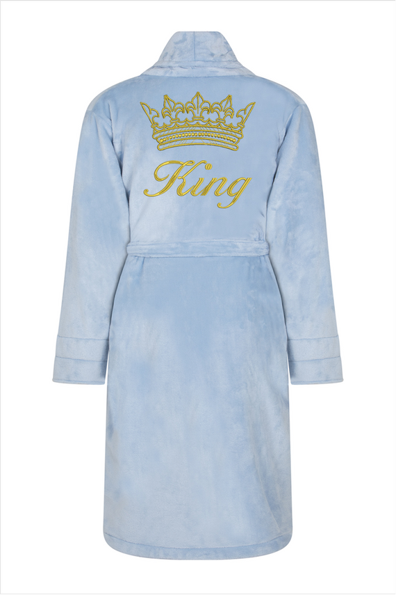 King + Korona Szlafrok męski polarowy ByShelly - błękitny/złoty