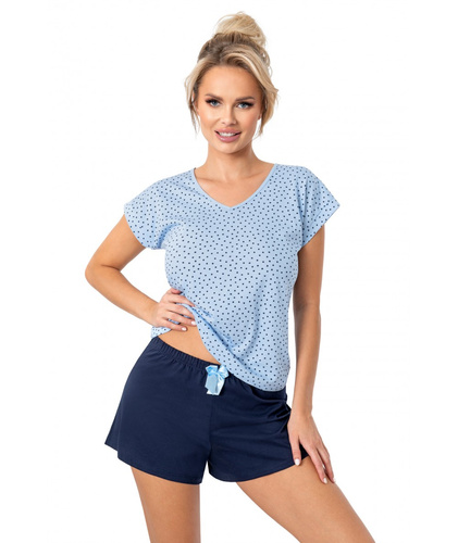 Star Short Piżama Donna – 100% bawełna, niebieska, gwiazdki, dekolt V