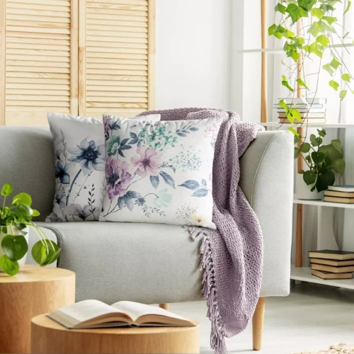 Poszewka 45x45 Mink 32 Eurofirany welur kwiaty dekoracyjna