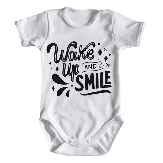 "WAKE UP AND SMILE" Body krótki rękaw Moocha biały