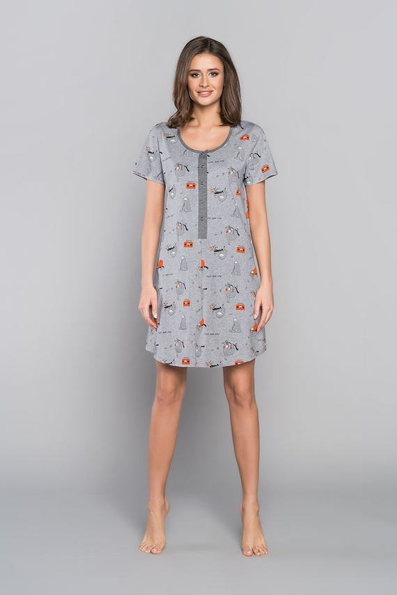 Orso Rozpinana Koszula nocna, krótki rękaw z nadrukiem Italian Fashion - róż 