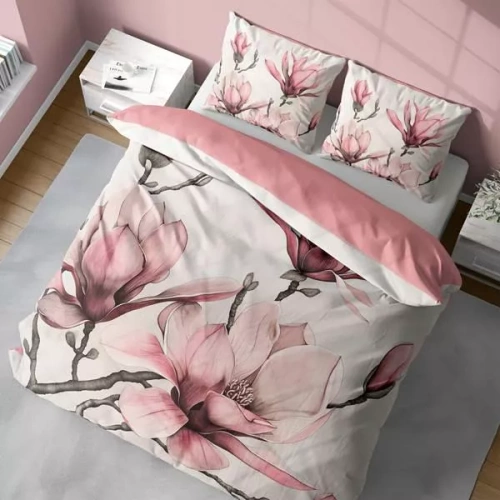 5433 A Pościel 3D z mikrofibry z pudrowymi kwiatami magnolii – Detexpol
