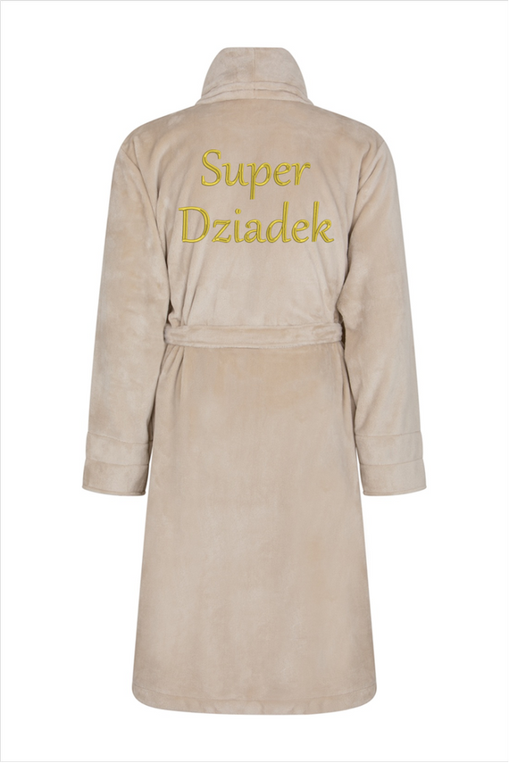 Super Dziadek Szlafrok męski polarowy ByShelly - beżowy/złoty