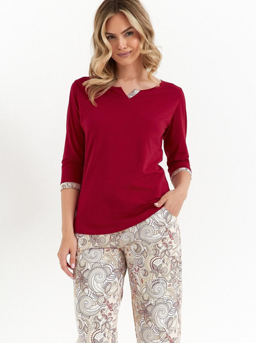  487  Piżama damska Cana czerwony rękaw 3/4 spodnie 7/8 bawełna
