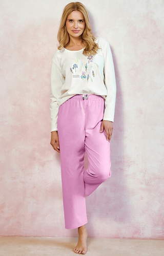 3459 Monica Piżama damska Taro śmietanka – 100% bawełna, długi rękaw, kwiatowy print