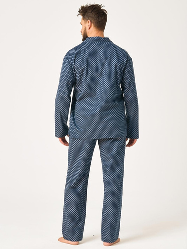 Piżama męska Key MNS 912 granatowa flanelowa 100% bawełna na guziki