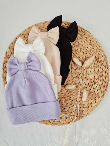 15K Czapka z kokardką prążek podwójna Marija - beżowy