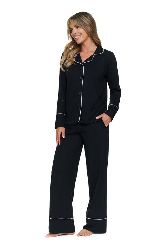 Piżama Damska Doctor Nap 7527 Noir 100% Bawełna Rozpinana Długa