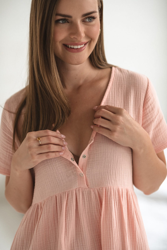 Aurora muślinowa koszula nocna ciążowa i do karmienia Milk&Love łososiowy