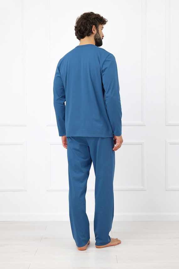 Piżama Męska Italian Fashion Kasim 100% Bawełna Długa Miś Kieszenie- jeansowa