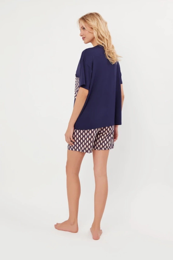 Milda Piżama Damska krótki rękaw, krótkie spodnie Italian Fashion - granatowy
