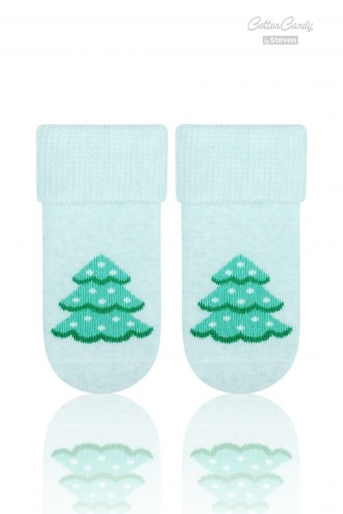 Art.156 Skarpety dziecięce Świąteczne Frotte Steven zielony jasny melanż/choinka 003