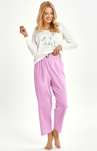 3459 Monica Piżama damska Taro śmietanka – 100% bawełna, długi rękaw, kwiatowy print