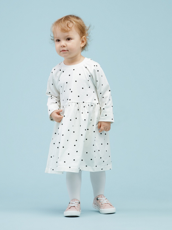 Tres Bien Sukienka z długim rękawem Pinokio - ecru groszki