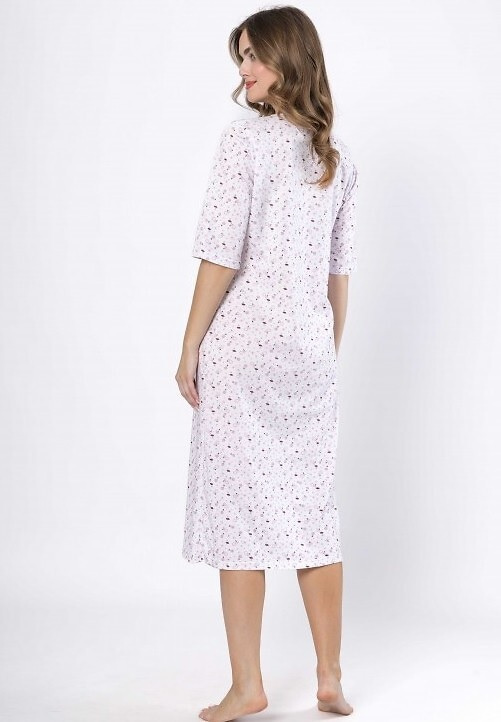 Koszula nocna bawełniana Leveza 1638 Dioniza biało liliowa – krótki rękaw, wygodna i kobieca