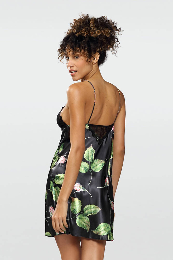 Flowers Halka satynowa koszulka damska DKaren - DK-HA 08 czarny