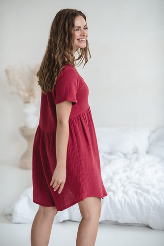 Aurora muślinowa koszula nocna ciążowa i do karmienia Milk&Love malinowy
