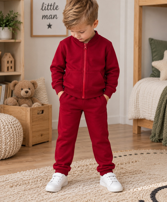 Mamatti DR920 bordowy dres dziecięcy bawełniany bluza na suwak stójka spodnie kieszenie