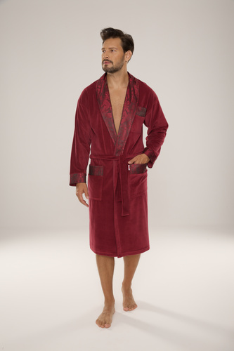 868 Noble Szlafrok męski welurowy De Lafense– elegancki, miękki, premium, burgund