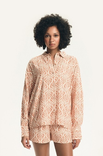 Piżama damska Henderson 43664 Denise peach– Wiskoza, długi rękaw, kołnierzyk, krótkie spodenki