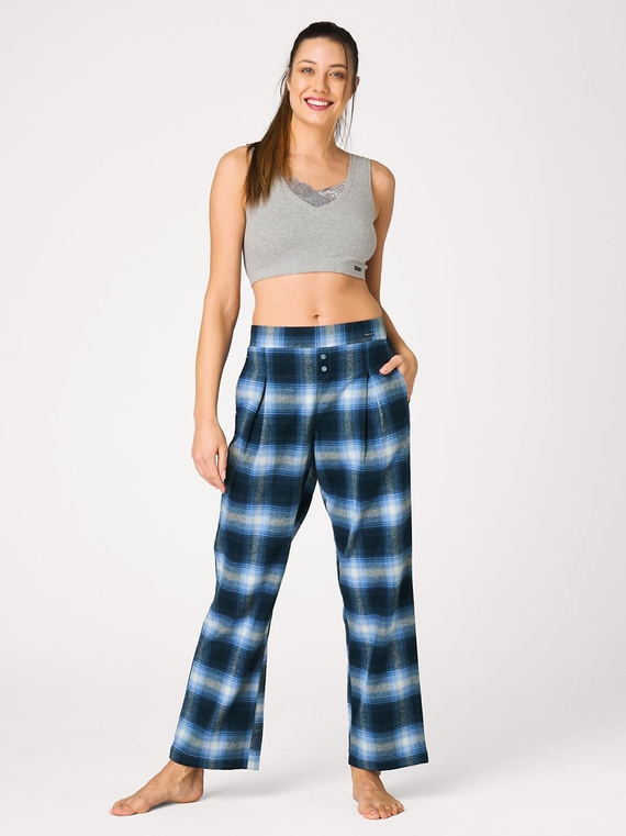 Spodnie piżamowe damskie Key LHE 465 jeans – flanela, 100% bawełna