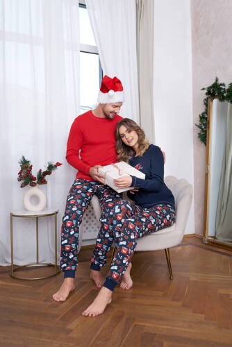 Makala Piżama Damska długi rękaw i długie spodnie Italian Fashion - granat/druk