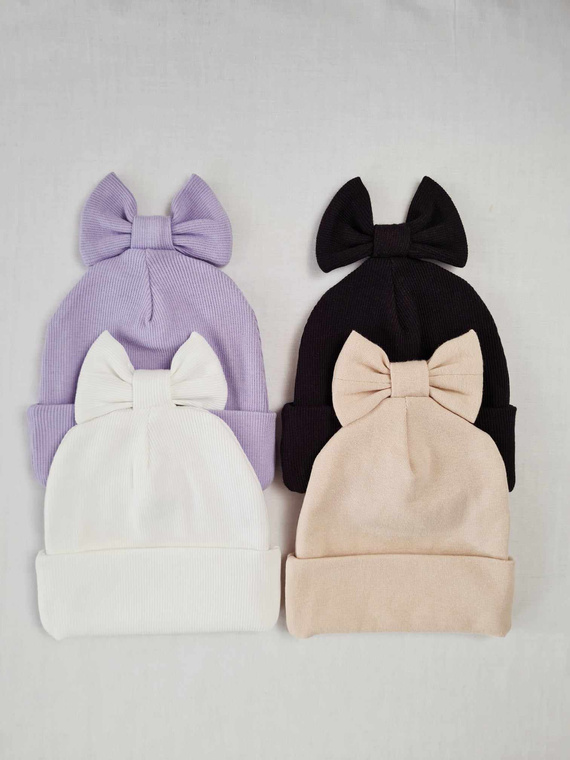 15K Czapka z kokardką prążek podwójna Marija - czarny