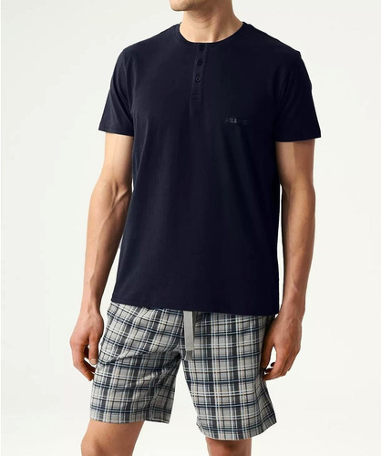 NMP-380  Piżama męska krótki rękaw, Atlantic- granatowy szary