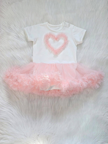 Body-sukienka Mia Bambarillo niemowlęca tiulowa elegancka z sercem śmietankowo-morelowa 