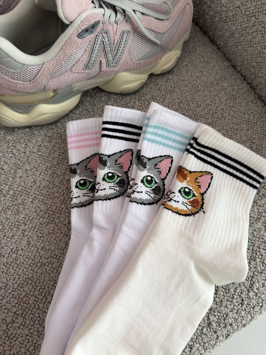 Skarpety damskie bawełniane Milena 0200-211 Kotka I Paski – prążkowane, wygodne biały 2