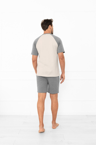 Aleksander Piżama męska Italian Fashion beżowa  – krótki rękaw i krótkie spodenki, 100% bawełna 