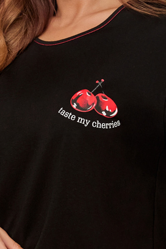 Cherry Piżama Damska krótki rękaw, krótkie spodnie Italian Fashion - czarny/druk