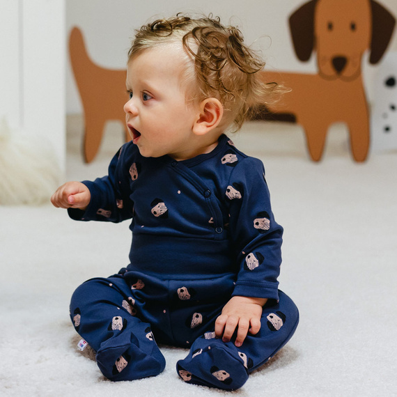 Puppy Playtime Body rozpinane z długim rękawem Eevi - granatowe