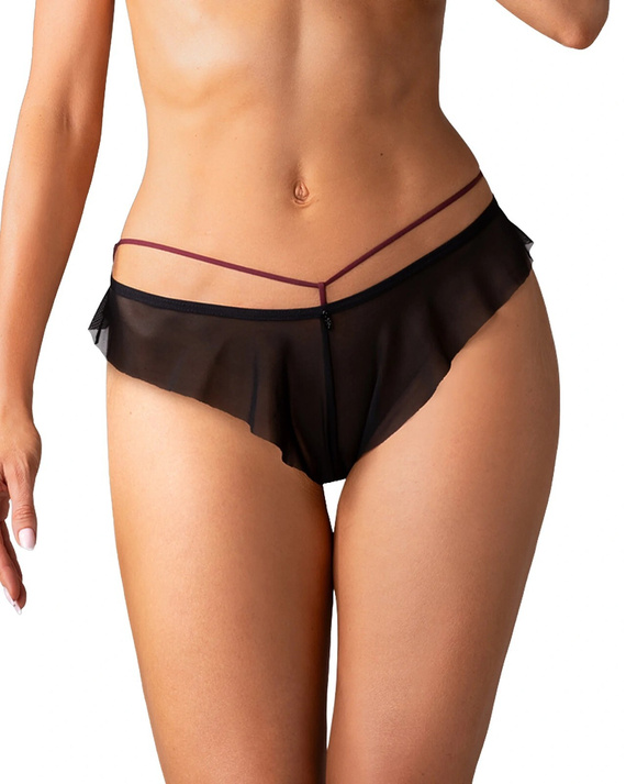Figi Damskie Obsessive Parisel Panties Bordowe z Paskami i Falbanką