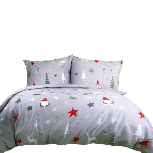 31508/1 Pościel flanelowa świąteczna gwiazdki drzewa Darymex szary