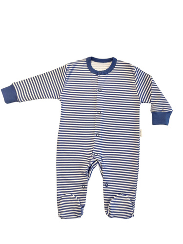 Pajacyk niemowlęcy Mamatti PA13640 – granatowy w paski, bawełniany, zapinany na napy