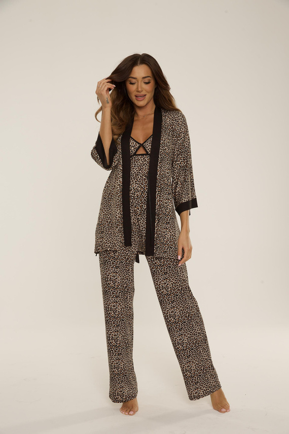 832 Mavis Piżama Damska De Lafense - brąz panterka 