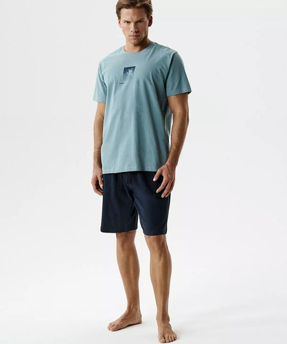 NMP-398 Letnia Piżama Męska 100% Bawełna Peach miiętowo-granatowa